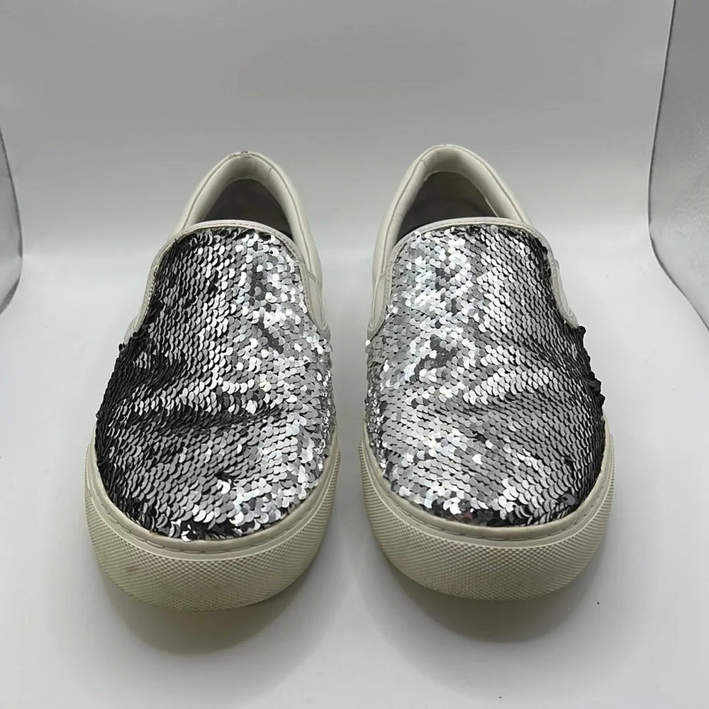 Tory Burch Carter Slip On Sneakers Loafers Shoes Sequins White Black Womens 10 - Picture 3 of 16